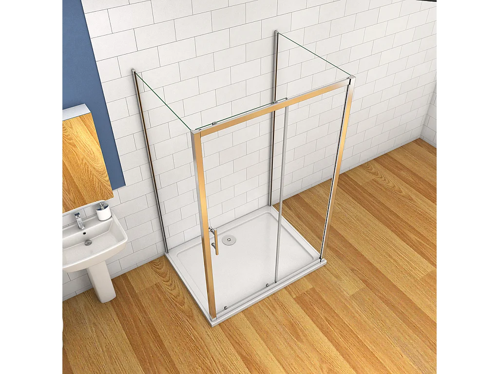 185 cm Box Doccia a Tre Lati Porta Scorrevole con Doppia Parete Fissa Vetro Temperato 5 mm Trasparente Telaio Cromato Lucido 140x80x80 cm