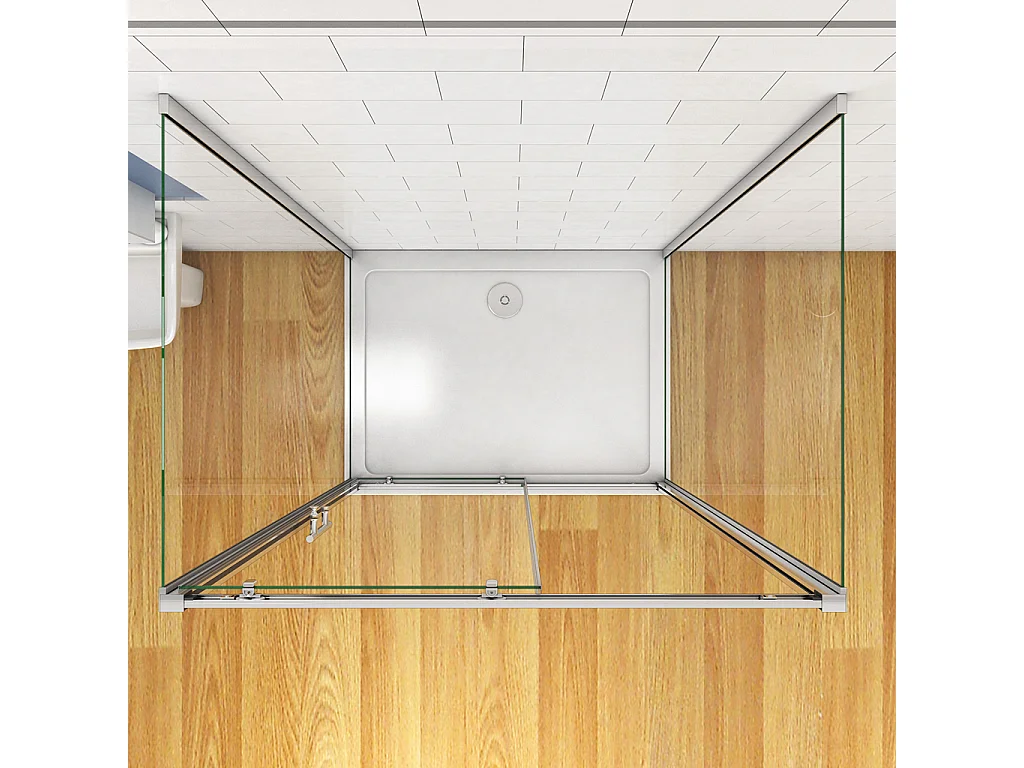 185 cm Box Doccia a Tre Lati Porta Scorrevole con Doppia Parete Fissa Vetro Temperato 5 mm Trasparente Telaio Cromato Lucido 140x80x80 cm