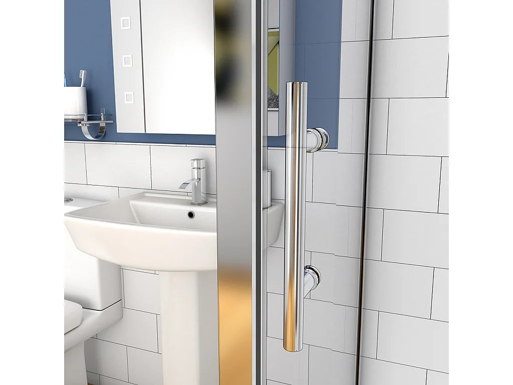 185 cm Box Doccia a Tre Lati Porta Scorrevole con Doppia Parete Fissa Vetro Temperato 5 mm Trasparente Telaio Cromato Lucido 140x80x80 cm