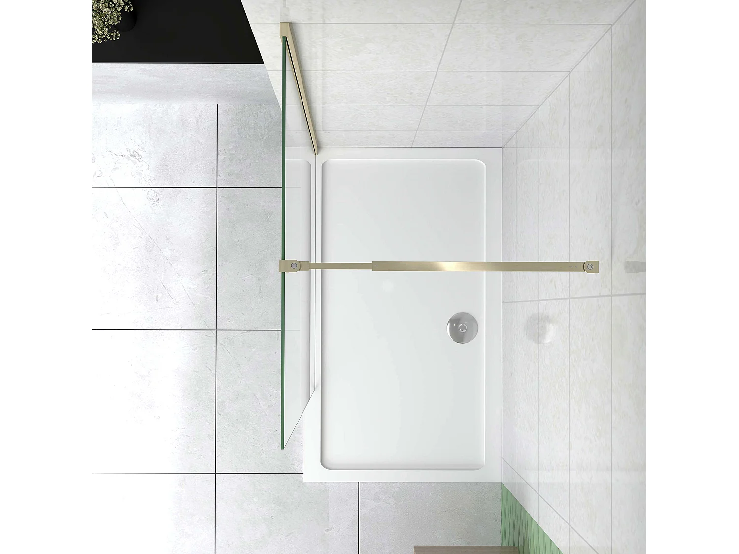 Box Doccia Walk In 85x200 cm Parete Fissa Vetro 8 mm Trasparente Anticalcare Oro Spazzolato con Barra Stabilizzatrice 73-120 cm