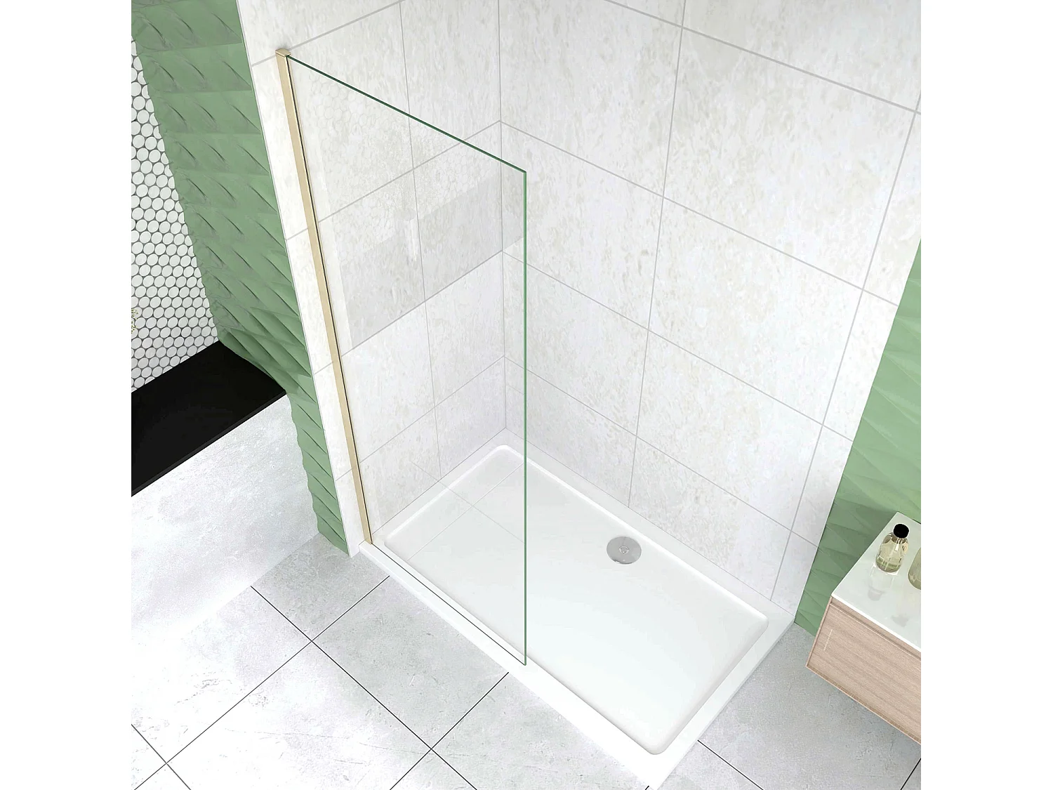 Box Doccia Walk In 10 cm 110x200 cm Parete Fissa Vetro 8 Trasparente Anticalcare Oro Spazzolato