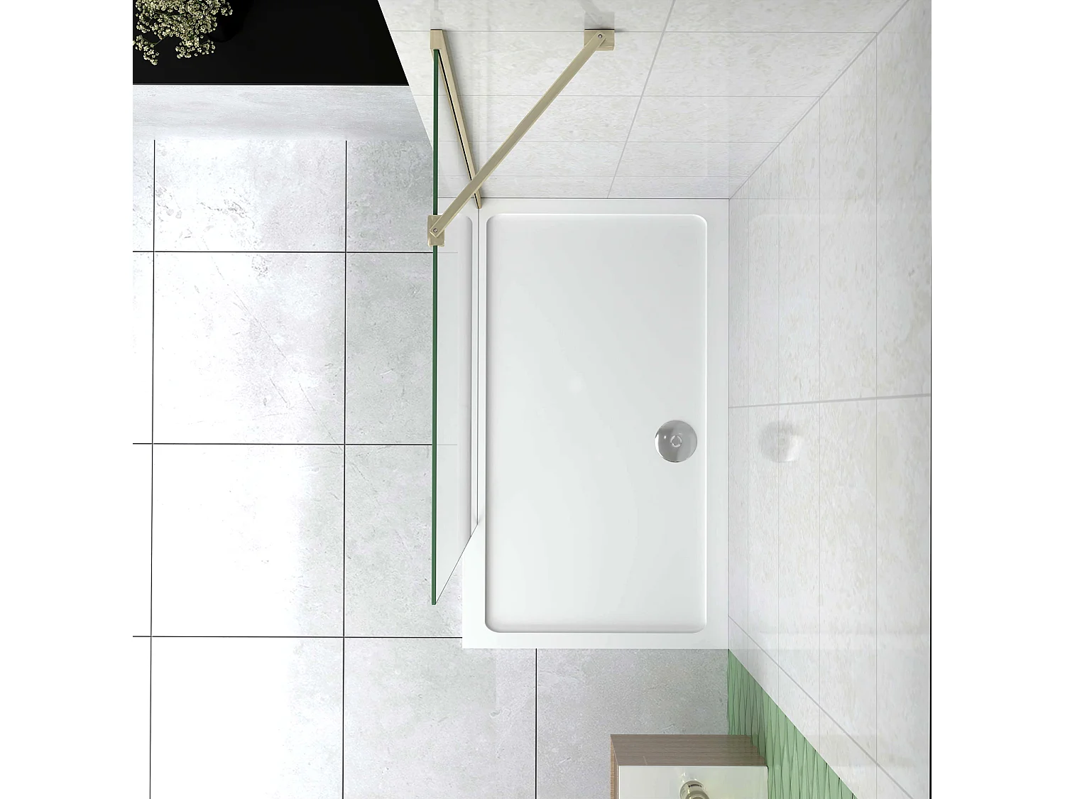 Box Doccia Walk In 40x200 cm Parete Fissa Vetro 8 mm Trasparente Anticalcare Oro Spazzolato Barra Stabilizzatrice 45 cm Snodabile