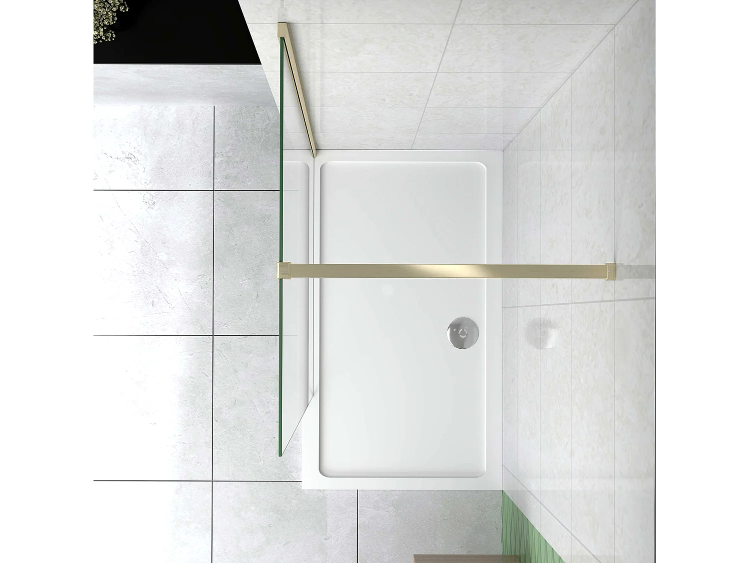 Box Doccia Walk In 90x200 cm Parete Fissa Vetro 8 mm Trasparente Anticalcare Oro Spazzolato Barra Piatta Stabilizzatrice 90 cm