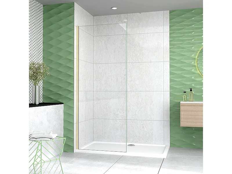 Box Doccia Walk In 40x200 cm Parete Fissa Vetro 8 Trasparente Anticalcare Oro Spazzolato