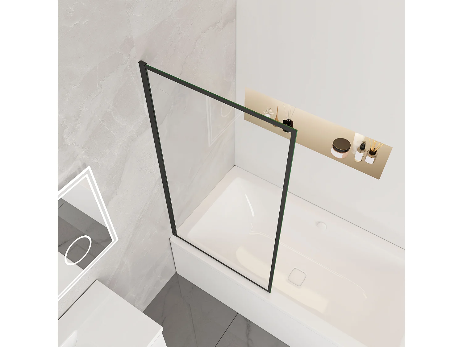 Duschabtrennung 80x140cm Schwarz Duschwand Badewanne Glaswand Trennwand