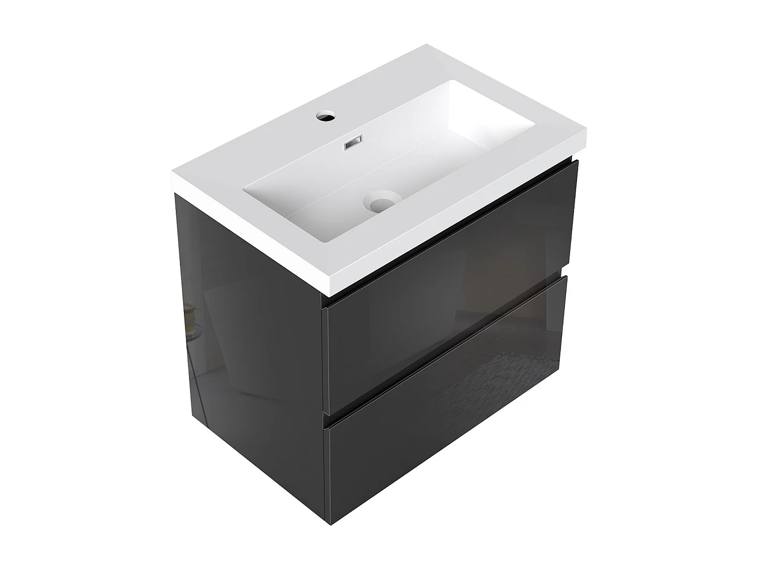 AICA Waschbeckenunterschrank hängend 60cm Rechteckiges Mineralguss-Waschbecken mit Unterschrank - Hochglanz Schwarz - CINIC