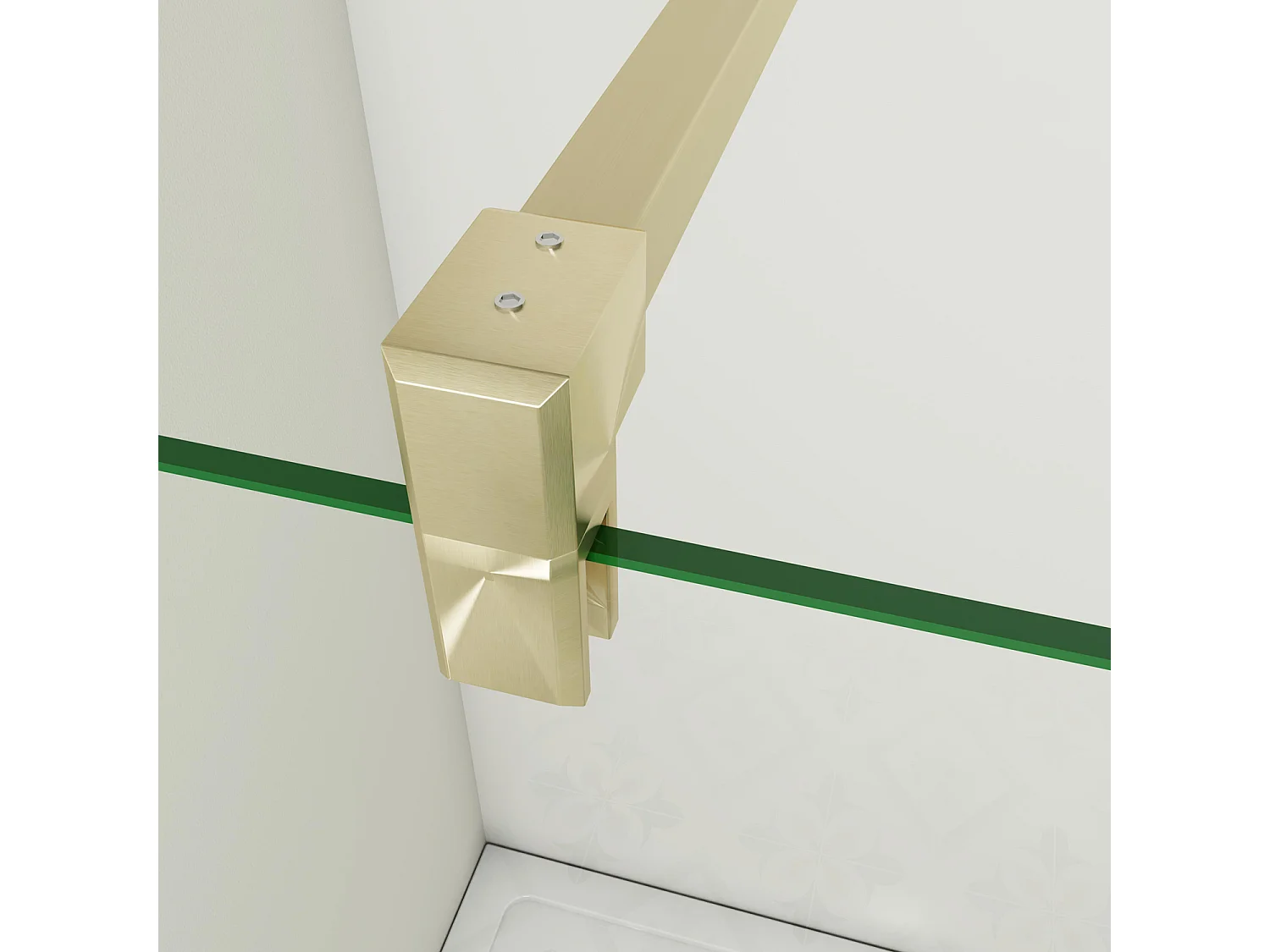 Box Doccia Walk In 50x200 cm Parete Fissa Vetro 10 mm Trasparente Anticalcare Oro Spazzolato Barra Stabilizzatrice 90 cm