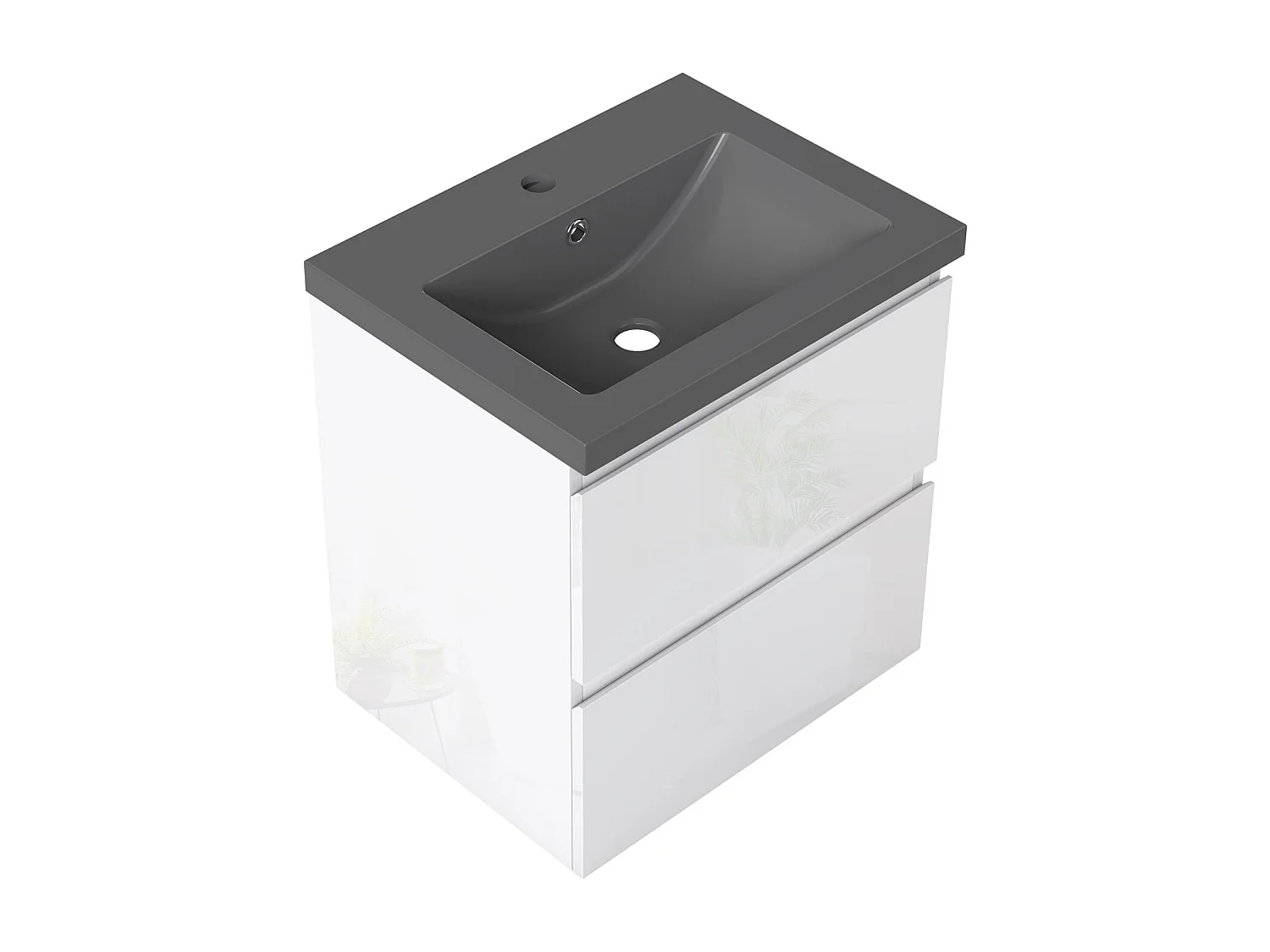 AICA Waschbeckenunterschrank hängend 50cm Dunkelgrau Mineralguss-Waschbecken mit Unterschrank - Hochglanz Weiß - CINIC