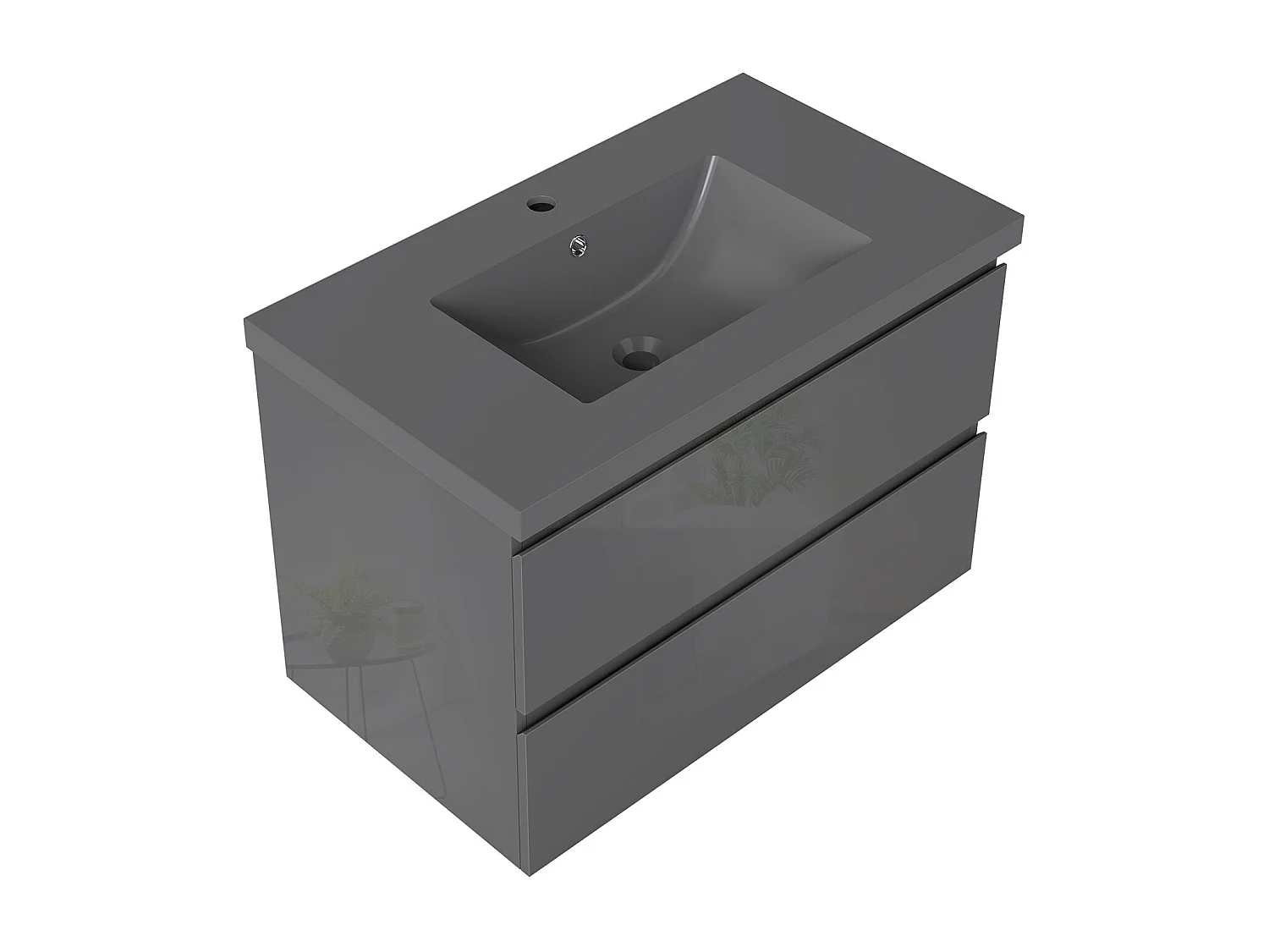 AICA Waschbeckenunterschrank hängend 80cm Dunkelgrau Mineralguss-Waschbecken mit Unterschrank - Hochglanz Dunkelgrau - CINIC