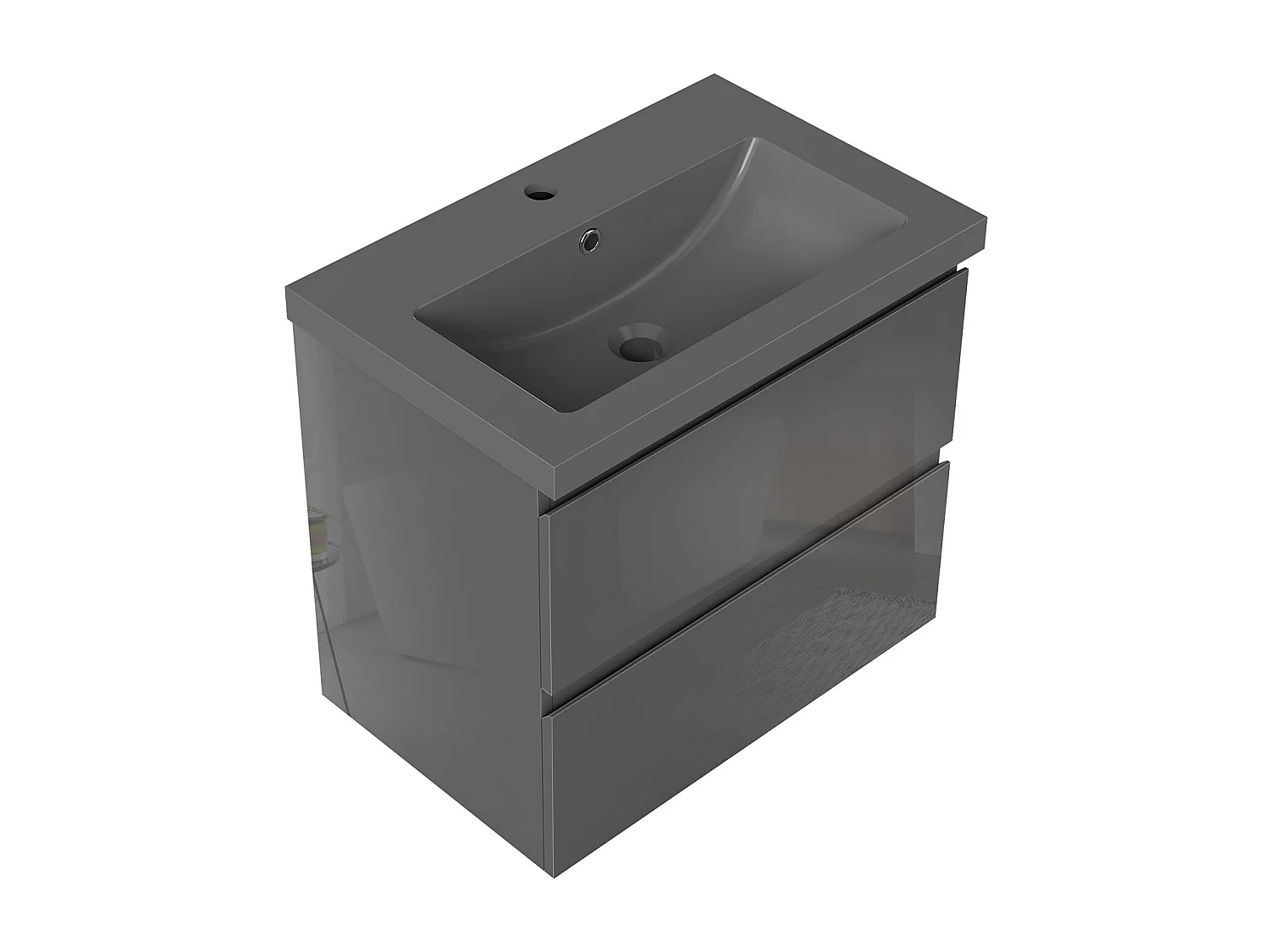 AICA Waschbeckenunterschrank hängend 60cm Dunkelgrau Mineralguss-Waschbecken mit Unterschrank - Hochglanz Dunkelgrau - CINIC