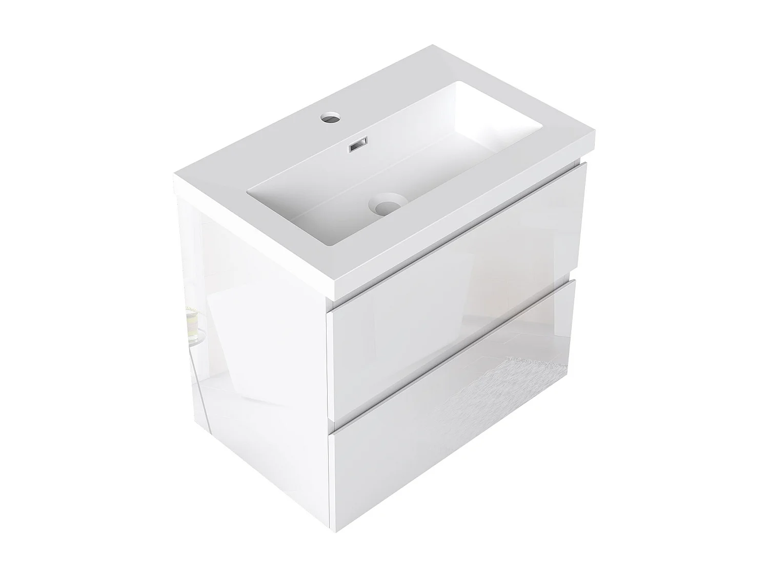 AICA Waschbeckenunterschrank hängend 60cm Rechteckiges Mineralguss-Waschbecken mit Unterschrank - Hochglanz Weiß - CINIC