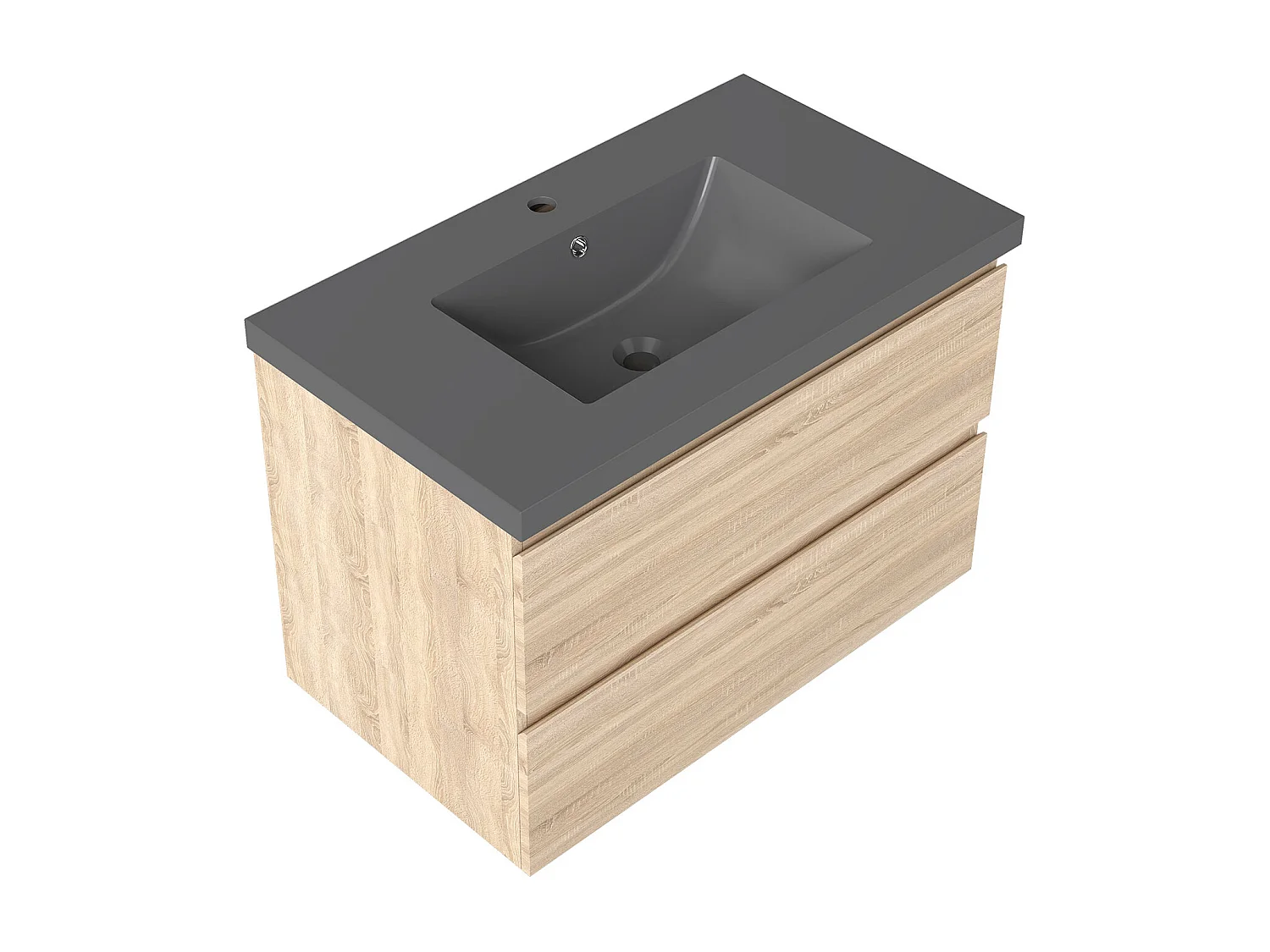 AICA Waschbeckenunterschrank hängend 80cm Dunkelgrau Mineralguss-Waschbecken mit Unterschrank - Eiche Matt - CINIC