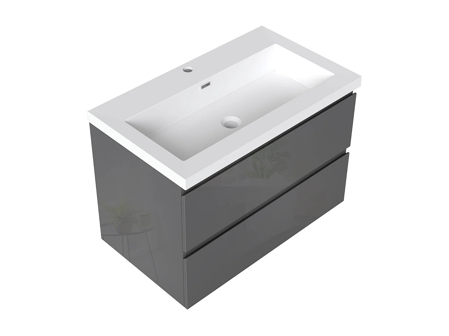 AICA Waschbeckenunterschrank hängend 80cm Rechteckiges Mineralguss-Waschbecken mit Unterschrank - Hochglanz Dunkelgrau - CINIC