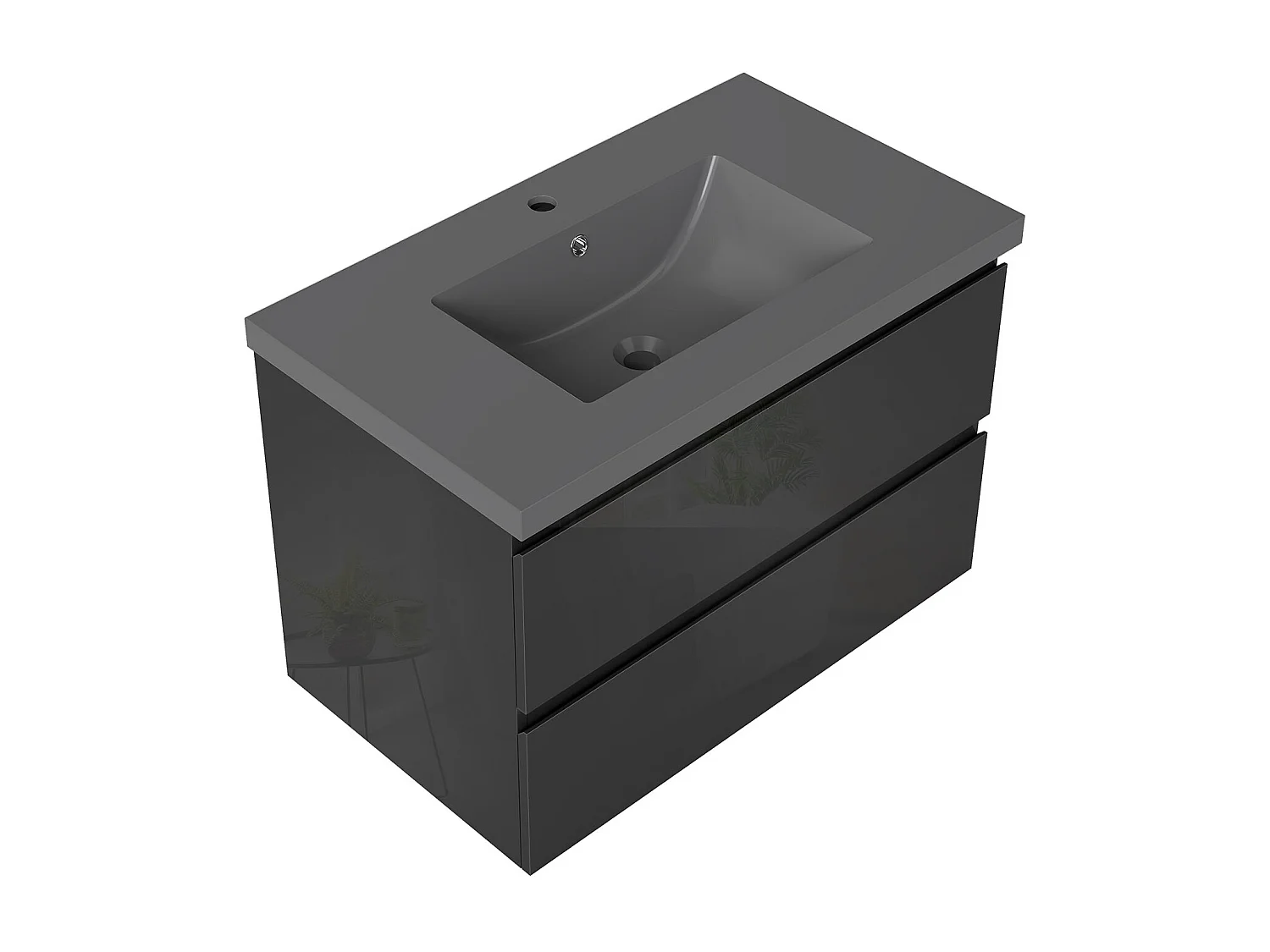 AICA Waschbeckenunterschrank hängend 80cm Dunkelgrau Mineralguss-Waschbecken mit Unterschrank - Hochglanz Schwarz - CINIC