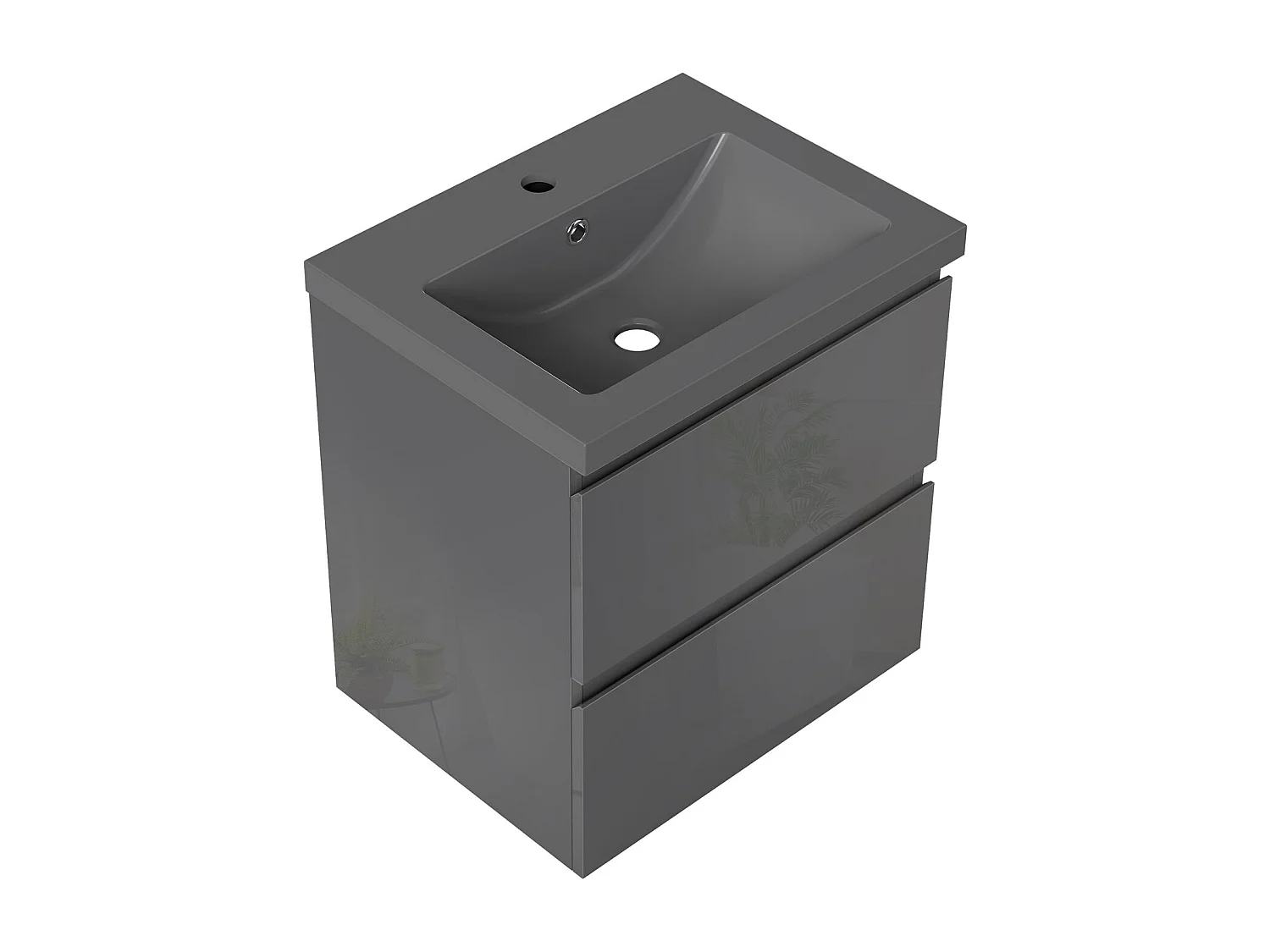 AICA Waschbeckenunterschrank hängend 50cm Dunkelgrau Mineralguss-Waschbecken mit Unterschrank - Hochglanz Dunkelgrau - CINIC