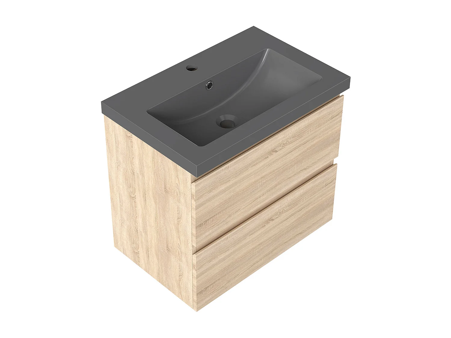 AICA Waschbeckenunterschrank hängend 60cm Dunkelgrau Mineralguss-Waschbecken mit Unterschrank - Eiche Matt - CINIC