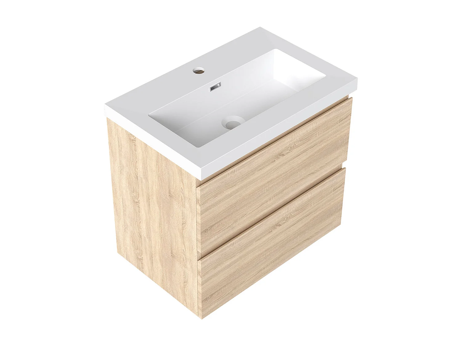 AICA Waschbeckenunterschrank hängend 60cm Rechteckiges Mineralguss-Waschbecken mit Unterschrank - Eiche Matt - CINIC