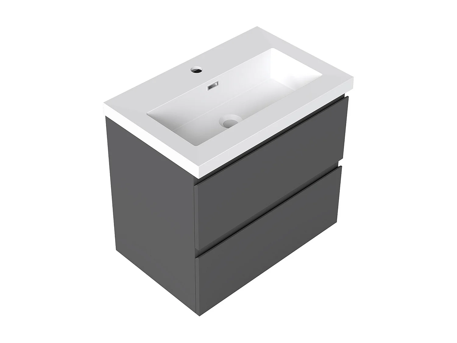 AICA Waschbeckenunterschrank hängend 60cm Rechteckiges Mineralguss-Waschbecken mit Unterschrank - Dunkelgrau Matt - CINIC