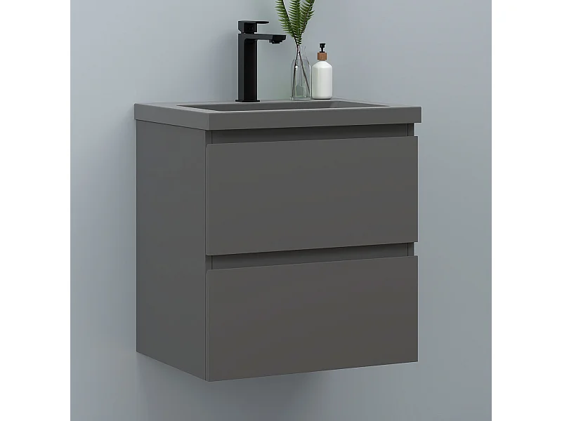 AICA Waschbeckenunterschrank hängend 50cm Dunkelgrau Mineralguss-Waschbecken mit Unterschrank - Dunkelgrau Matt - CINIC