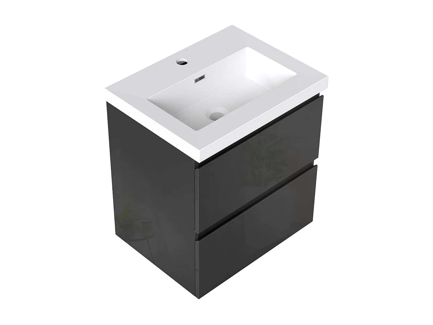 AICA Waschbeckenunterschrank hängend 50cm Rechteckiges Mineralguss-Waschbecken mit Unterschrank - Hochglanz Schwarz - CINIC