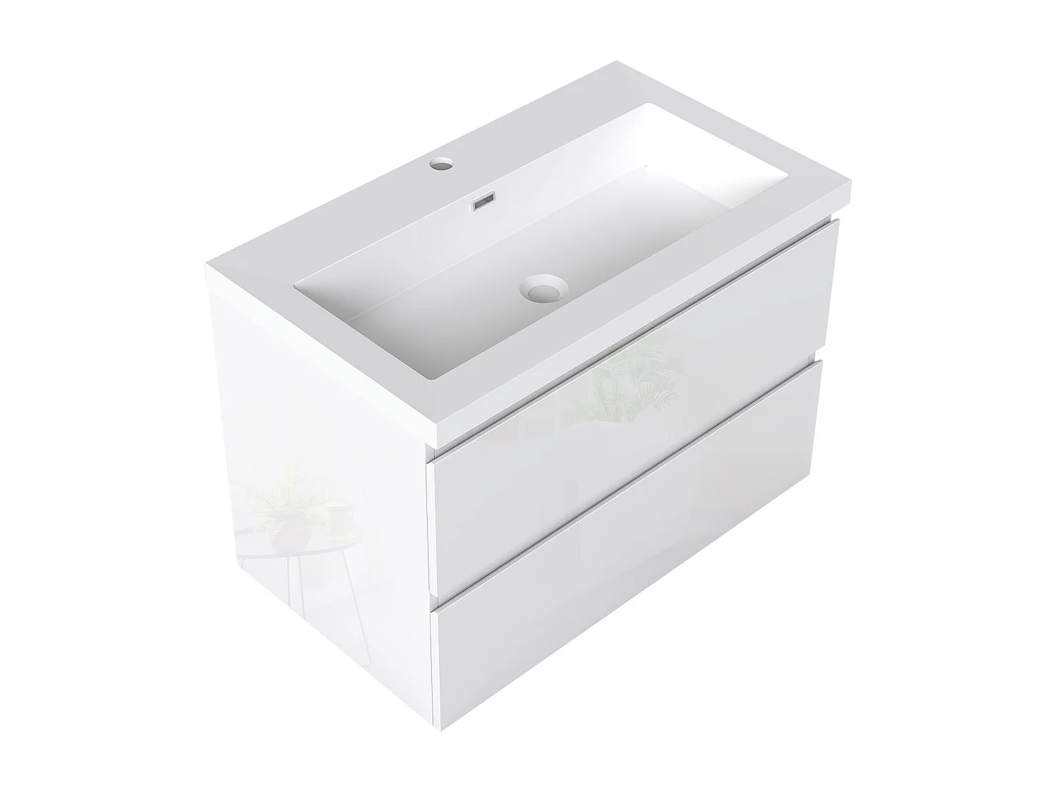 AICA Waschbeckenunterschrank hängend 80cm Rechteckiges Mineralguss-Waschbecken mit Unterschrank - Hochglanz Weiß - CINIC