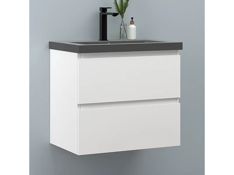 AICA Waschbeckenunterschrank hängend 60cm Dunkelgrau Mineralguss-Waschbecken mit Unterschrank - Weiß Matt - CINIC