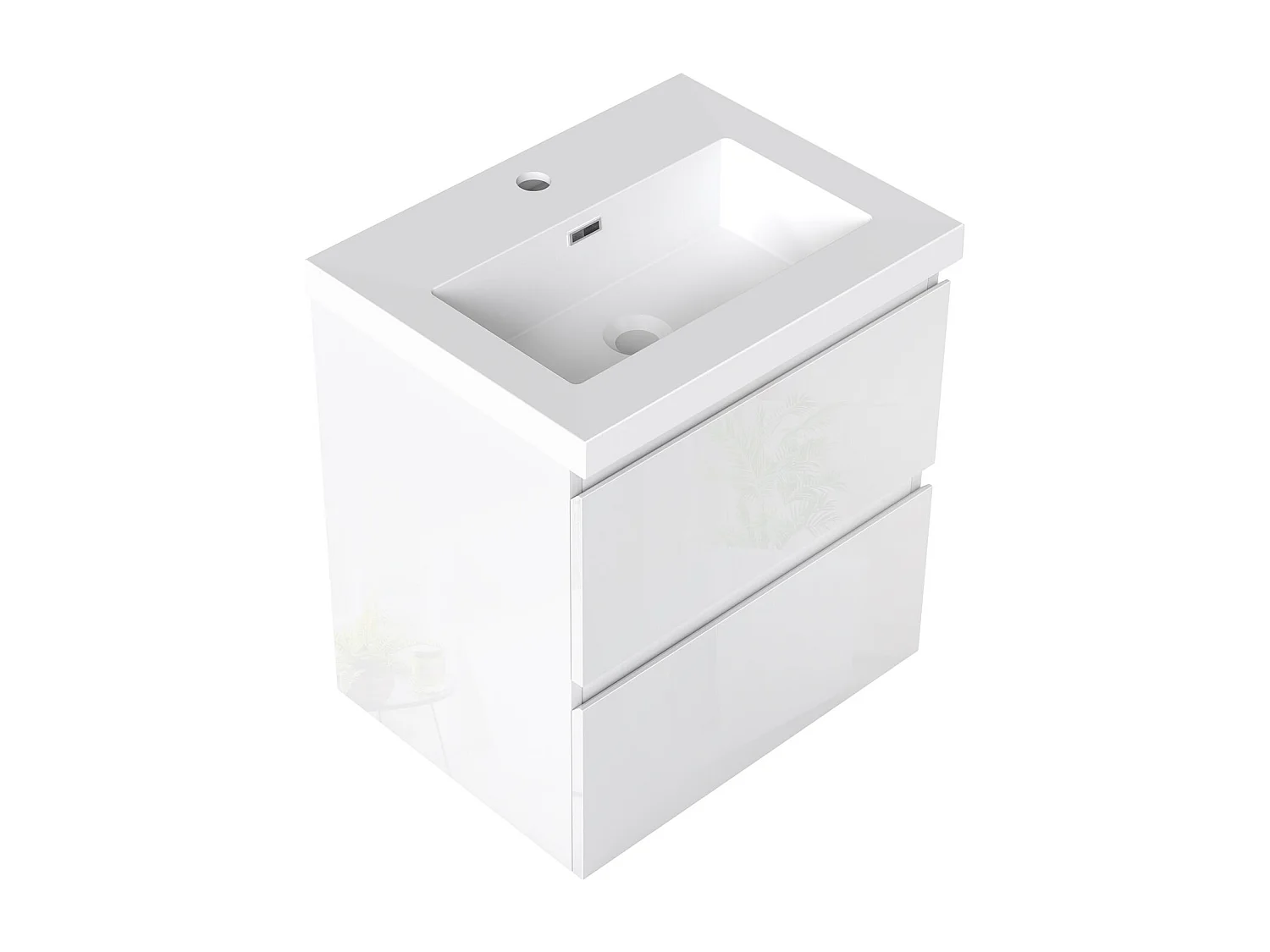 AICA Waschbeckenunterschrank hängend 50cm Rechteckiges Mineralguss-Waschbecken mit Unterschrank - Hochglanz Weiß - CINIC