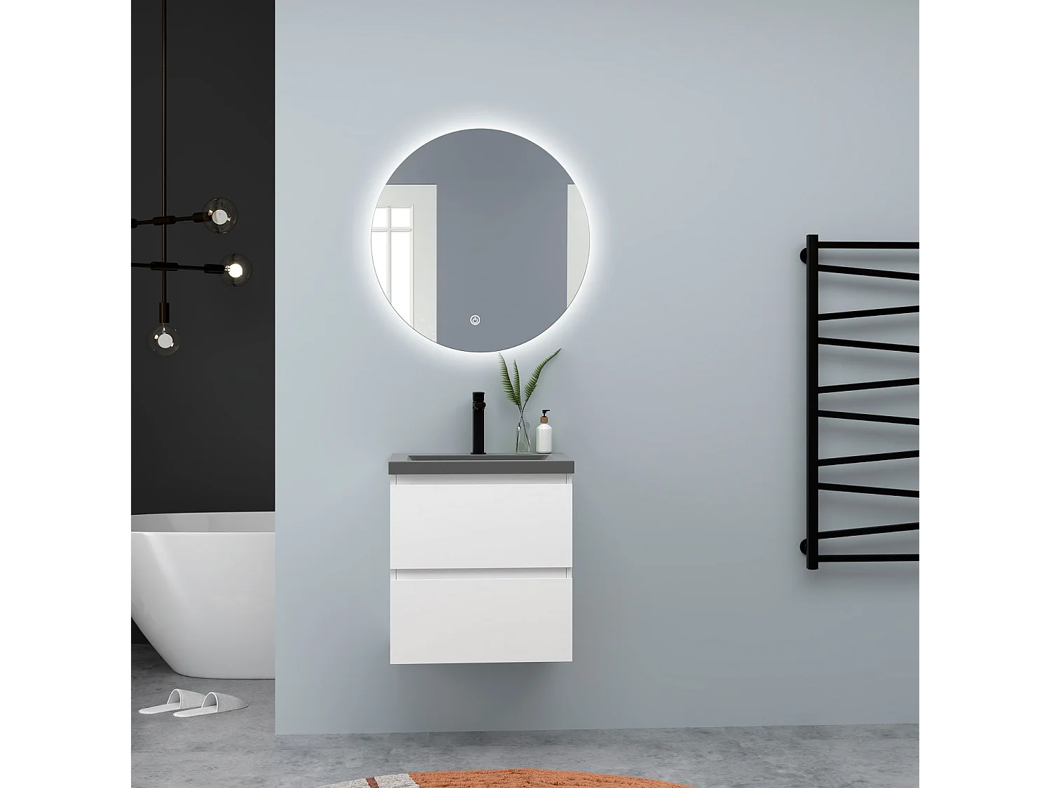 AICA Waschbeckenunterschrank hängend 50cm Dunkelgrau Mineralguss-Waschbecken mit Unterschrank - Weiß Matt - CINIC