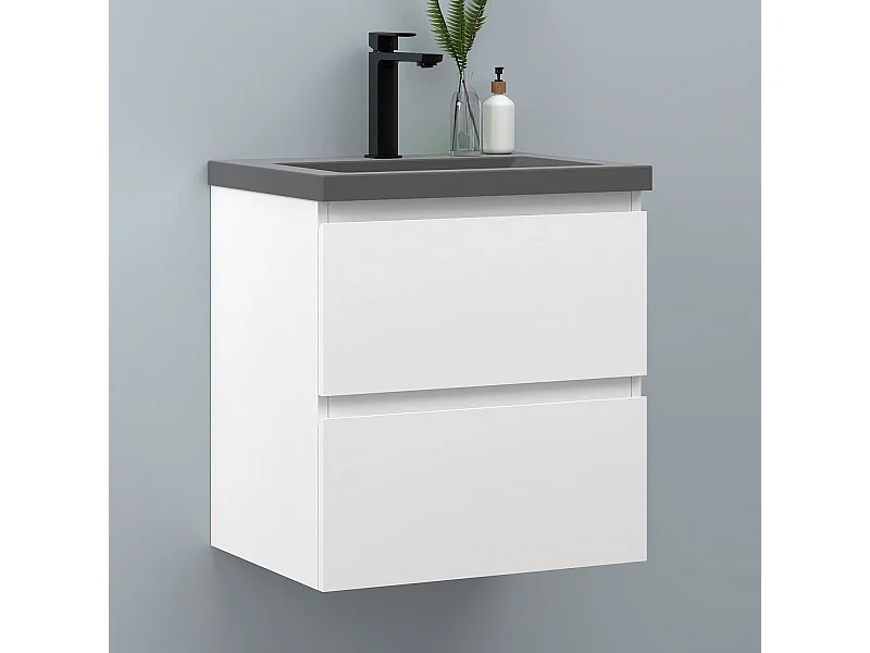 AICA Waschbeckenunterschrank hängend 50cm Dunkelgrau Mineralguss-Waschbecken mit Unterschrank - Weiß Matt - CINIC