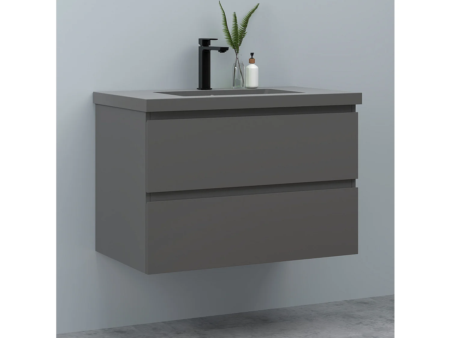 AICA Waschbeckenunterschrank hängend 80cm Dunkelgrau Mineralguss-Waschbecken mit Unterschrank - Dunkelgrau Matt - CINIC