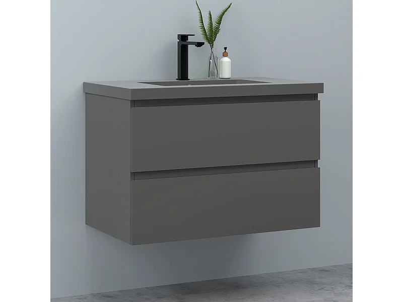 AICA Waschbeckenunterschrank hängend 80cm Dunkelgrau Mineralguss-Waschbecken mit Unterschrank - Dunkelgrau Matt - CINIC