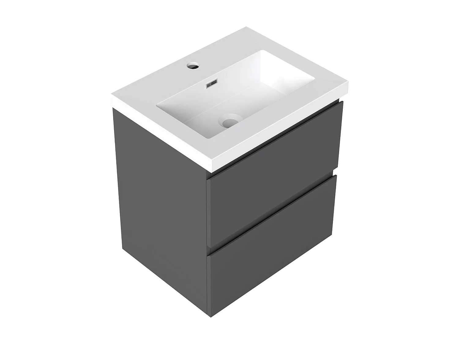 AICA Waschbeckenunterschrank hängend 50cm Rechteckiges Mineralguss-Waschbecken mit Unterschrank - Dunkelgrau Matt - CINIC