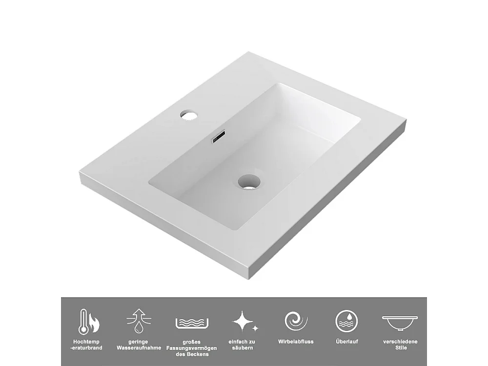 AICA Waschbeckenunterschrank hängend 50cm Rechteckiges Mineralguss-Waschbecken mit Unterschrank - Eiche Matt - CINIC