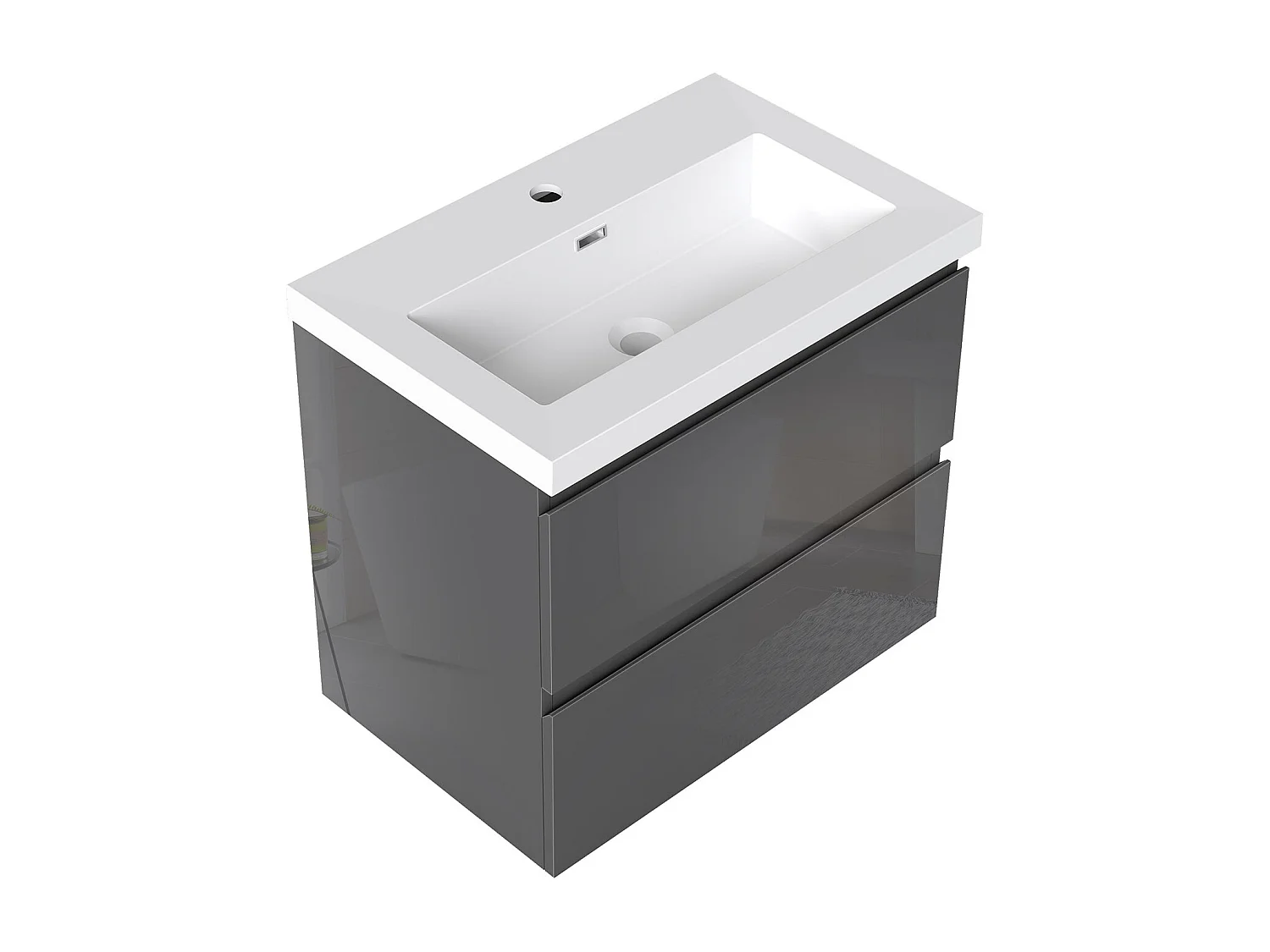 AICA Waschbeckenunterschrank hängend 60cm Rechteckiges Mineralguss-Waschbecken mit Unterschrank - Hochglanz Dunkelgrau - CINIC
