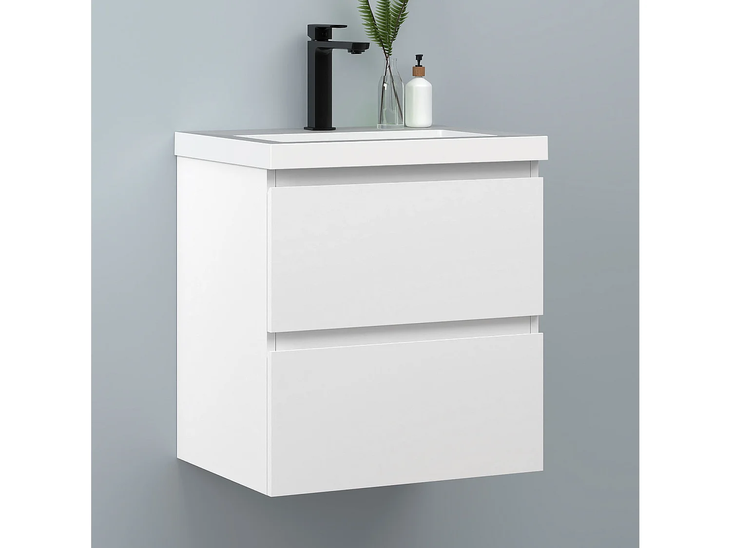 AICA Waschbeckenunterschrank hängend 50cm Rechteckiges Mineralguss-Waschbecken mit Unterschrank - Weiß Matt - CINIC