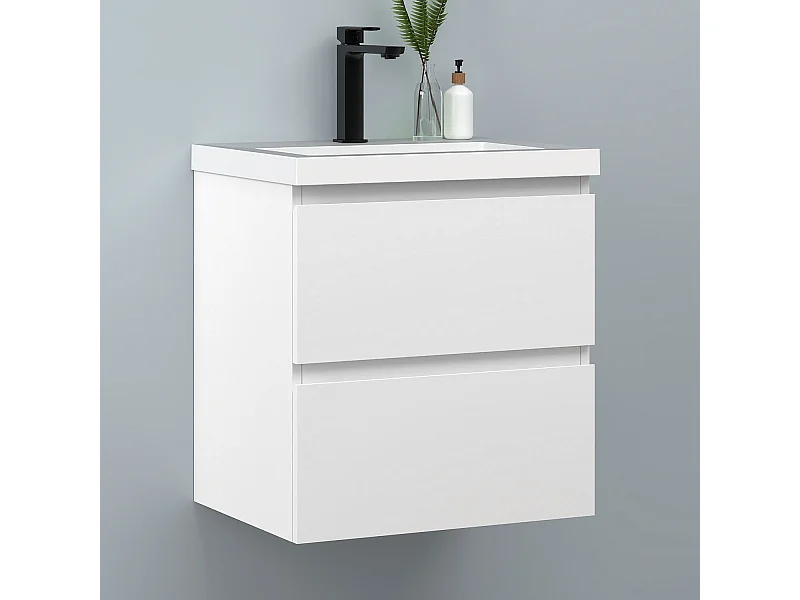 AICA Waschbeckenunterschrank hängend 50cm Rechteckiges Mineralguss-Waschbecken mit Unterschrank - Weiß Matt - CINIC