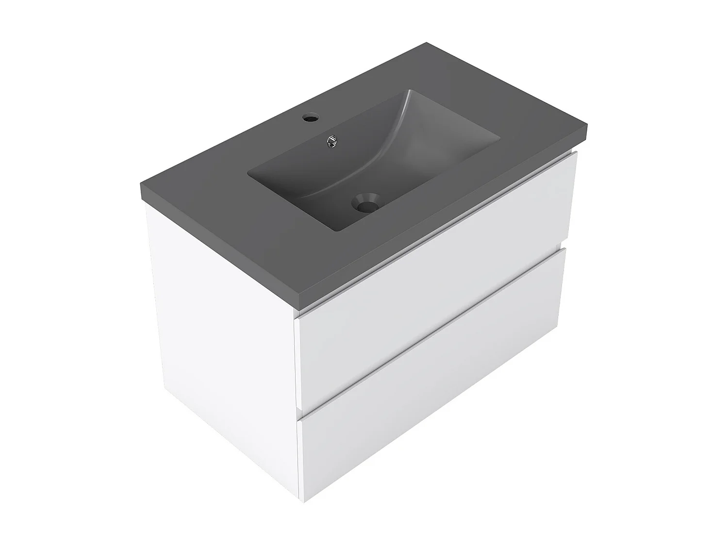 AICA Waschbeckenunterschrank hängend 80cm Dunkelgrau Mineralguss-Waschbecken mit Unterschrank - Weiß Matt - CINIC