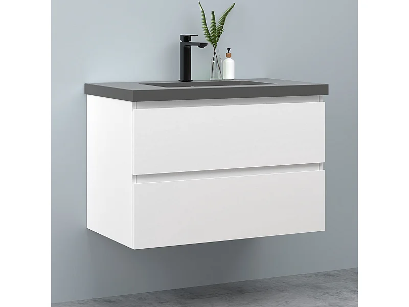 AICA Waschbeckenunterschrank hängend 80cm Dunkelgrau Mineralguss-Waschbecken mit Unterschrank - Weiß Matt - CINIC