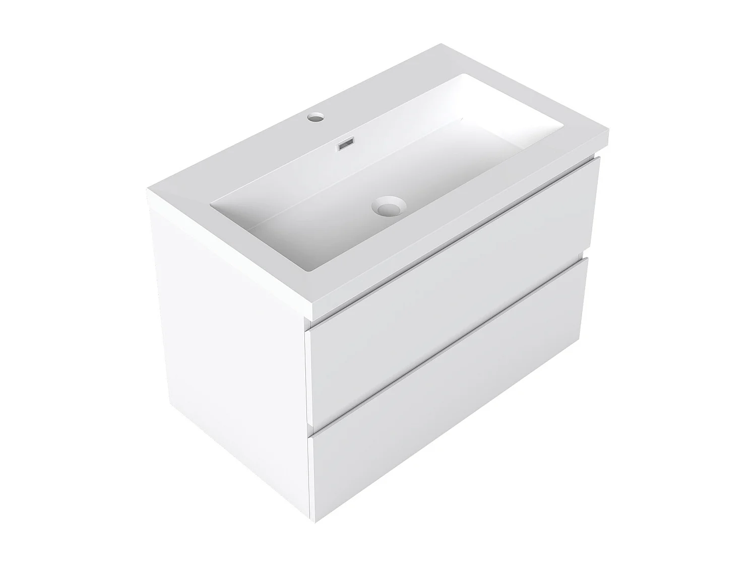 AICA Waschbeckenunterschrank hängend 80cm Rechteckiges Mineralguss-Waschbecken mit Unterschrank - Weiß Matt - CINIC