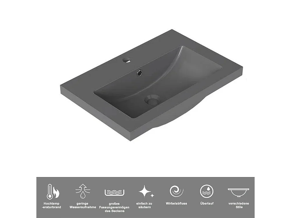 AICA Waschbeckenunterschrank hängend 60cm Dunkelgrau Mineralguss-Waschbecken mit Unterschrank - Dunkelgrau Matt - CINIC