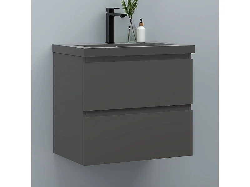 AICA Waschbeckenunterschrank hängend 60cm Dunkelgrau Mineralguss-Waschbecken mit Unterschrank - Dunkelgrau Matt - CINIC