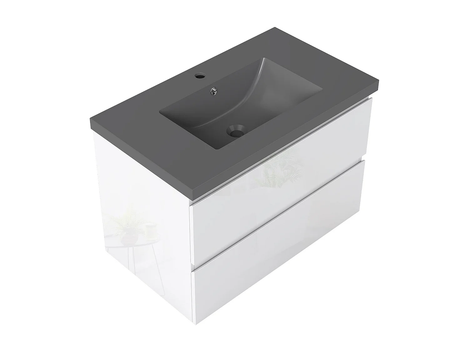 AICA Waschbeckenunterschrank hängend 80cm Dunkelgrau Mineralguss-Waschbecken mit Unterschrank - Hochglanz Weiß - CINIC