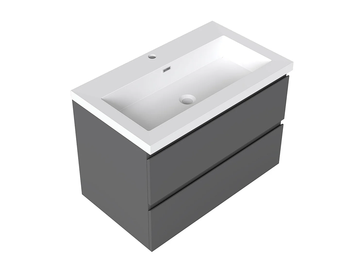 AICA Waschbeckenunterschrank hängend 80cm Rechteckiges Mineralguss-Waschbecken mit Unterschrank - Dunkelgrau Matt - CINIC