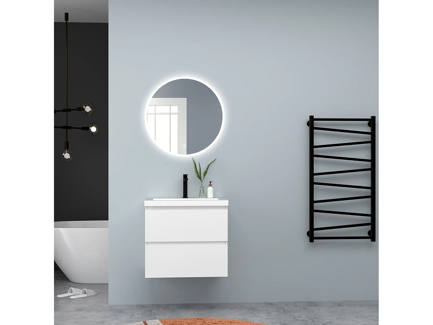 AICA Waschbeckenunterschrank hängend 60cm Rechteckiges Mineralguss-Waschbecken mit Unterschrank - Weiß Matt - CINIC