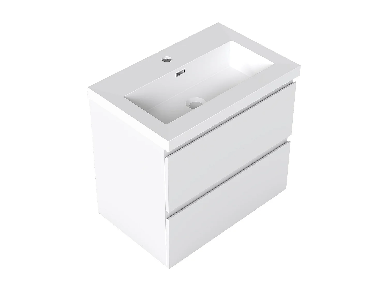 AICA Waschbeckenunterschrank hängend 60cm Rechteckiges Mineralguss-Waschbecken mit Unterschrank - Weiß Matt - CINIC