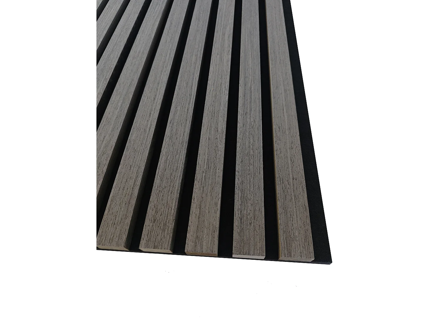 Set di 3 pannelli acustici in legno MDF,L260xL30cm SP21mm, Pannelli fonoassorbenti scansionati in 3D con finitura effetto legno Rovere grigio