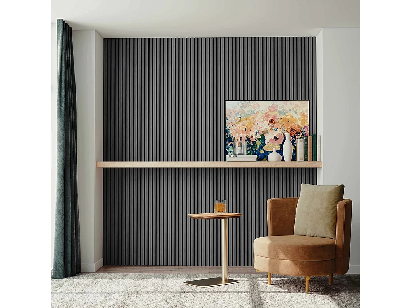Set di 2 pannelli acustici in legno MDF,L120xL60cm SP21mm, Pannelli fonoassorbenti scansionati in 3D con finitura effetto legno Rovere grigio