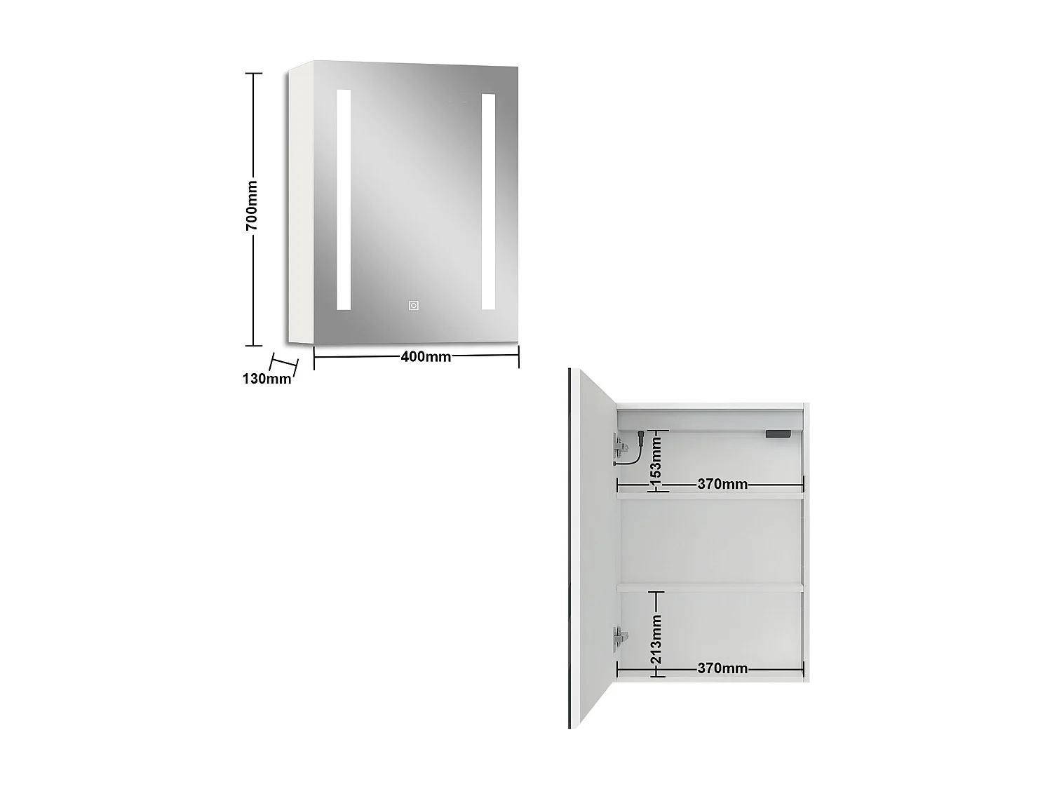 Armario con espejo para baño 700 x 400 x 130 mm Con 3 estantes, luz led con 3 colores, antivaho y brillo ajustable