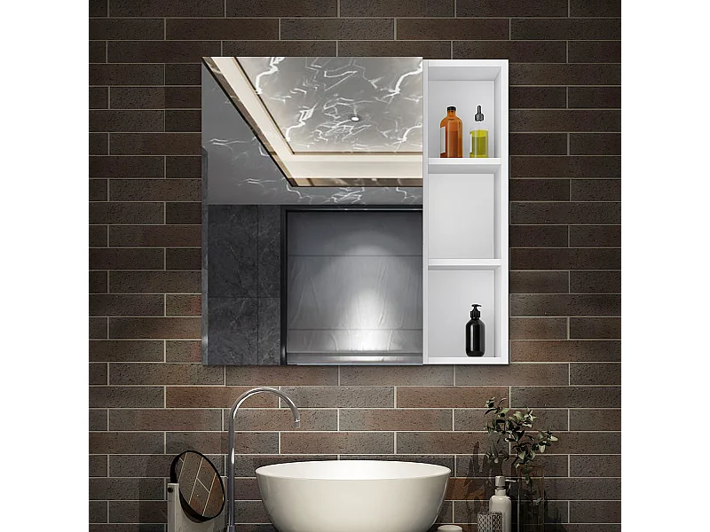 Armario con espejo para baño Armario principal 70 x 40 x 13 cm,Armario auxiliar 70 x 20 x 13 cm Con 3 estantes,acabado espejo de alta definición