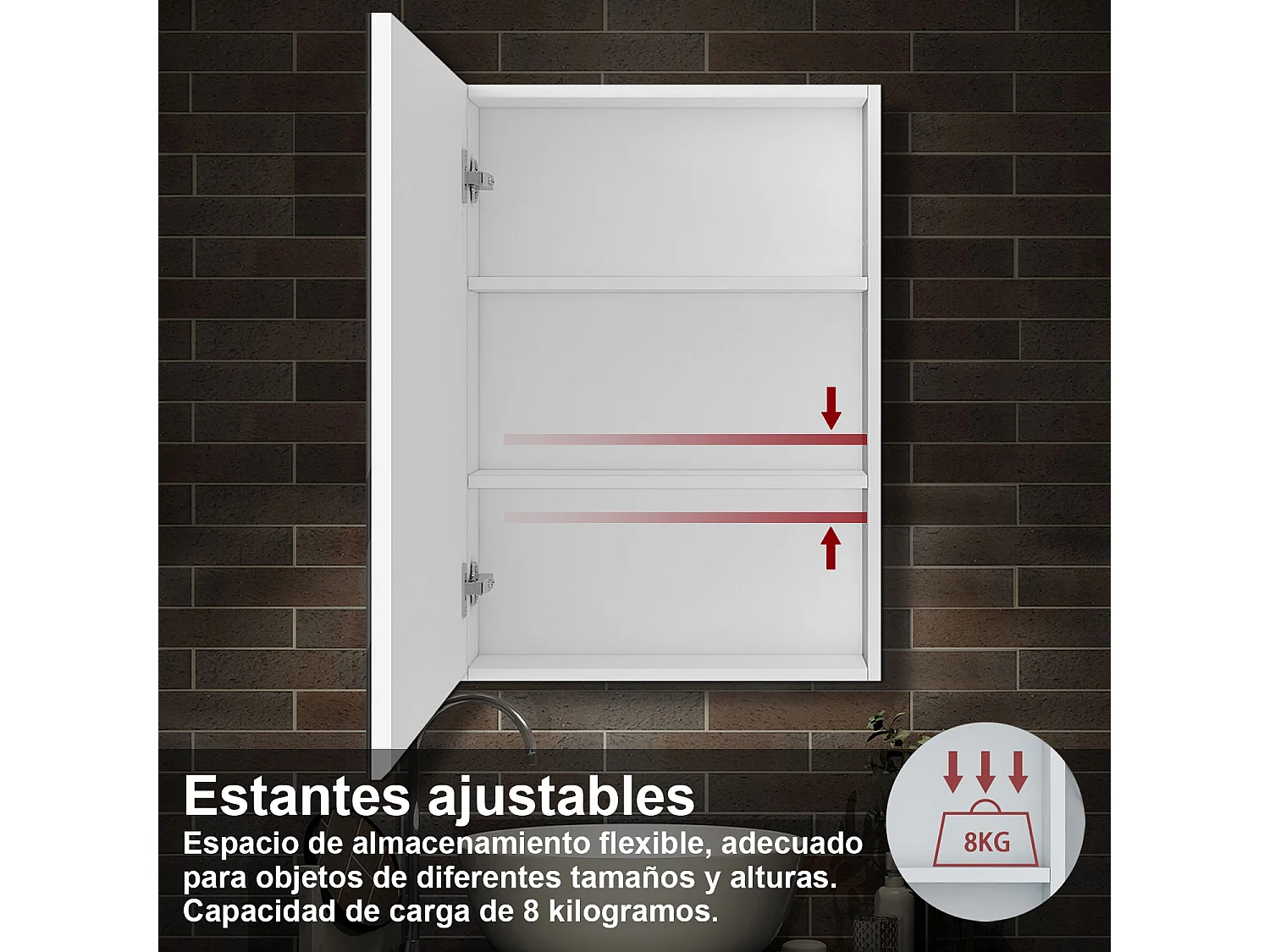 Armario con espejo para baño 700 x 500 x 130 mm Con 3 estantes,acabado espejo de alta definición,impermeabilización de armario